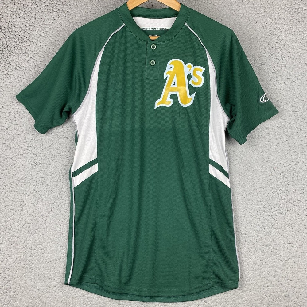 Oakland A'S Jersey Pullover Two Button Rawlings Men's Small Green # 21